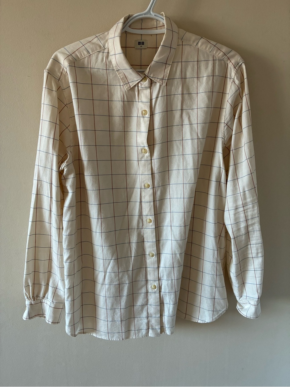 Uniqlo beige grid pattern button up flannel shirt size L